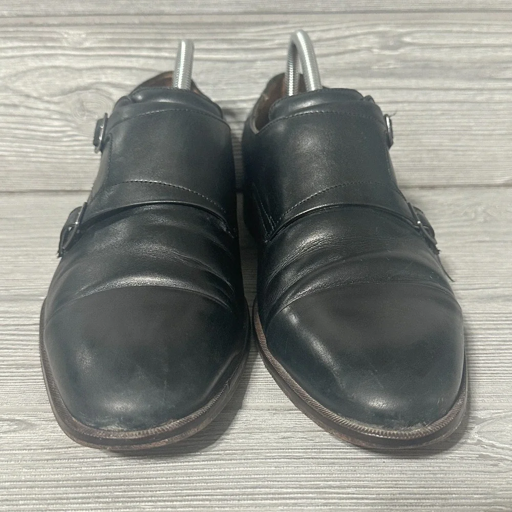 Johnston‎ & Murphy Dress Shoes Double Monk Strap Men 10M Black Cap Toe Leather